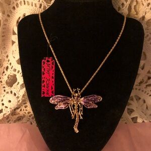 Betsey Johnson Gold Necklace with Purple Dragonfly Pendant